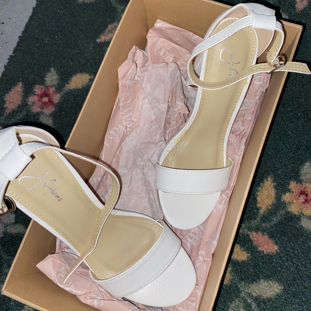 J Adams white strap heels! Size W 5.5